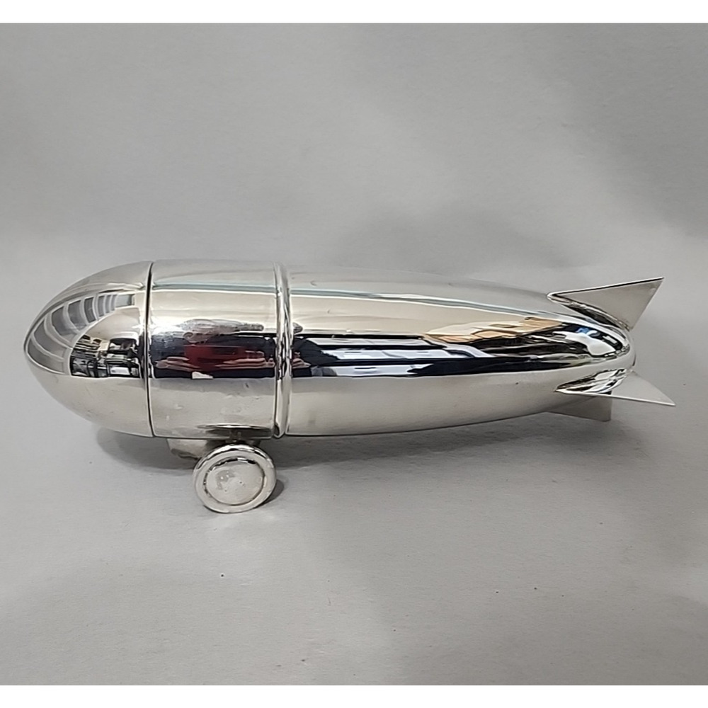RH Zeppelin Cocktail Shaker 3pc Silverplated Art Deco Style Lounge Bar Decor 12"